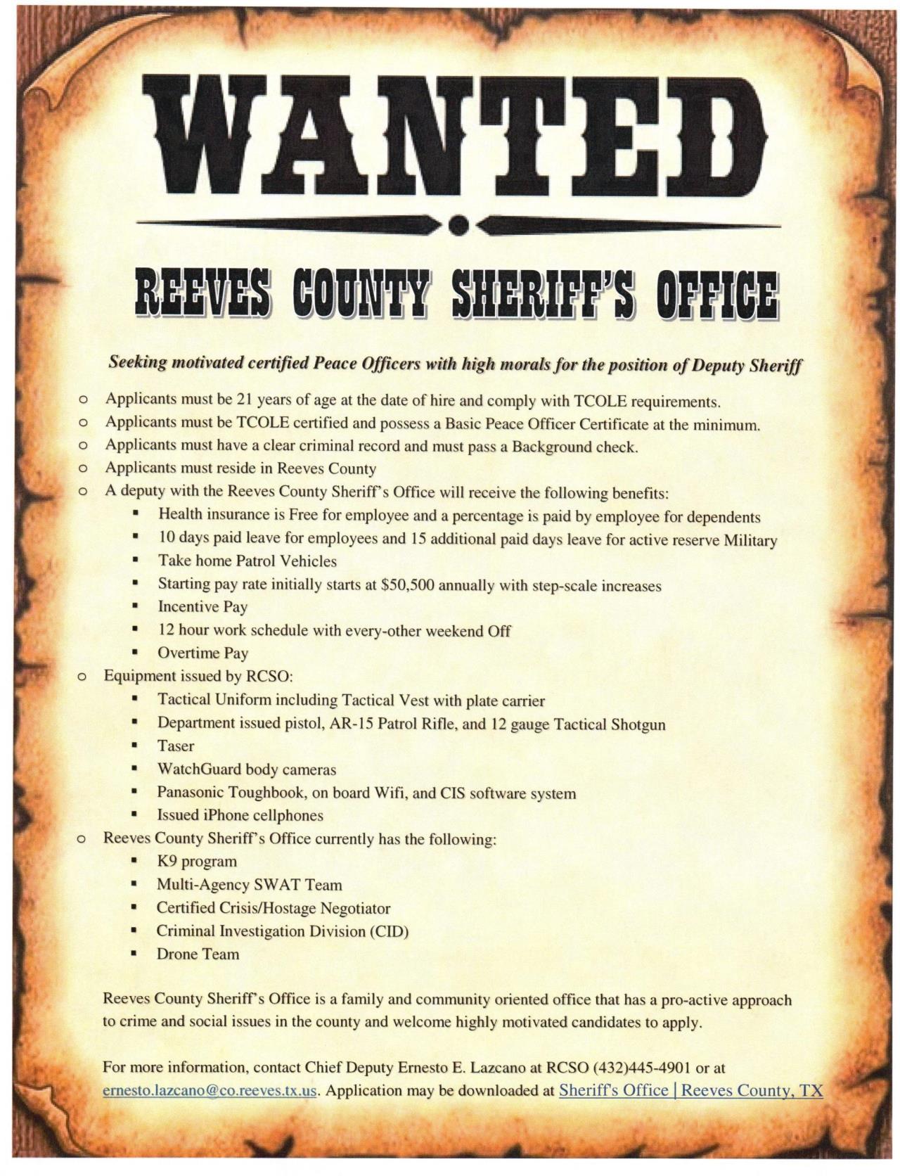 WANTED--DEPUTIES